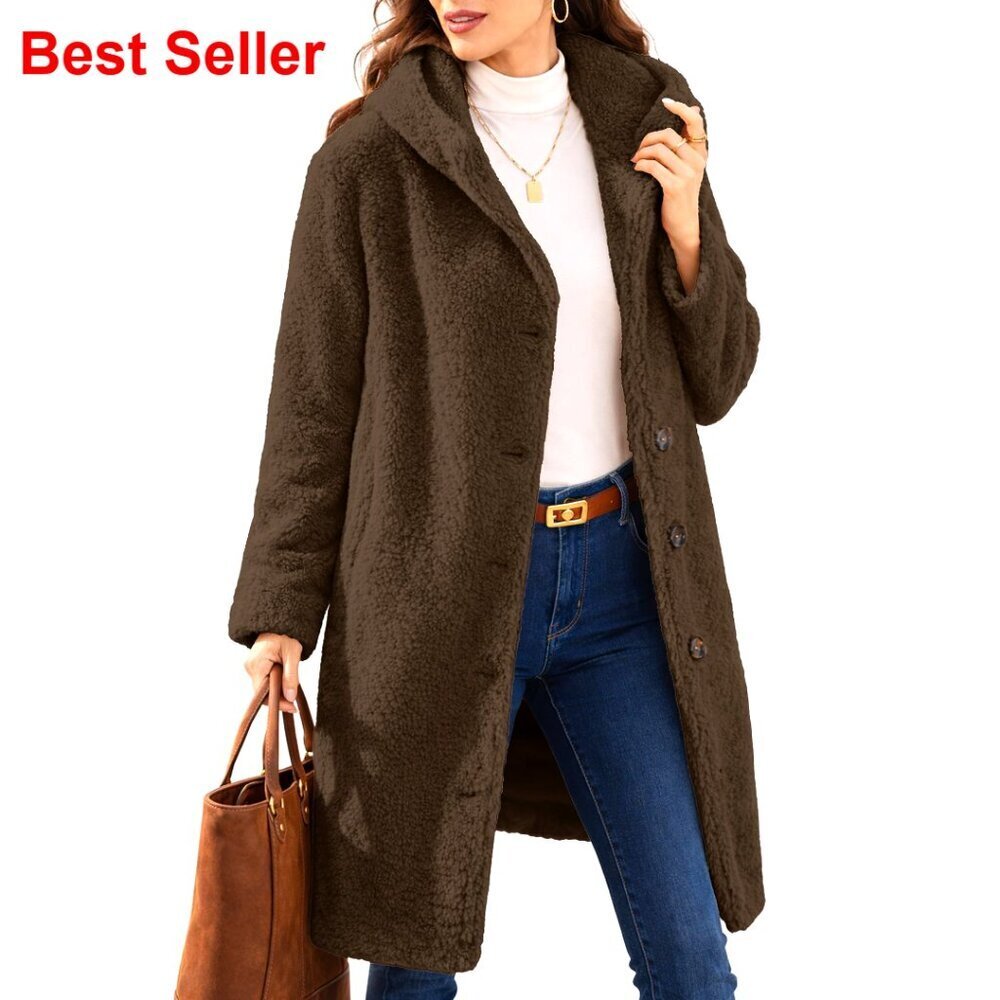 Faux Fur Sherpa Wool Fleece Pea Coat with Hood